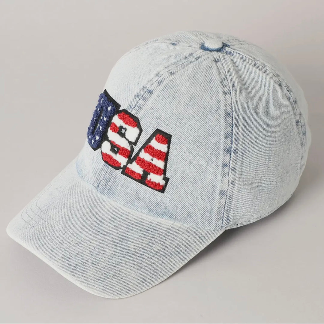 "USA" Flag Denim Patch Baseball Cap