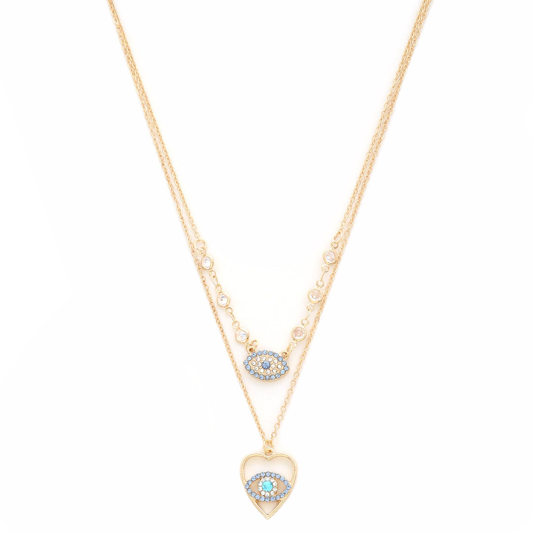 Gold Heart Drop Evil Eye Double Strand Necklace