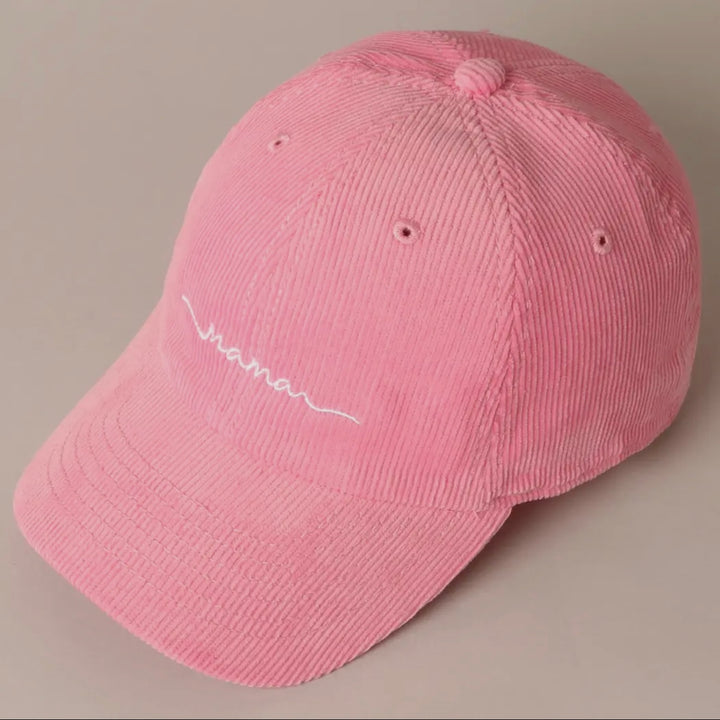 Pink Corduroy Embroidered Mama Hat