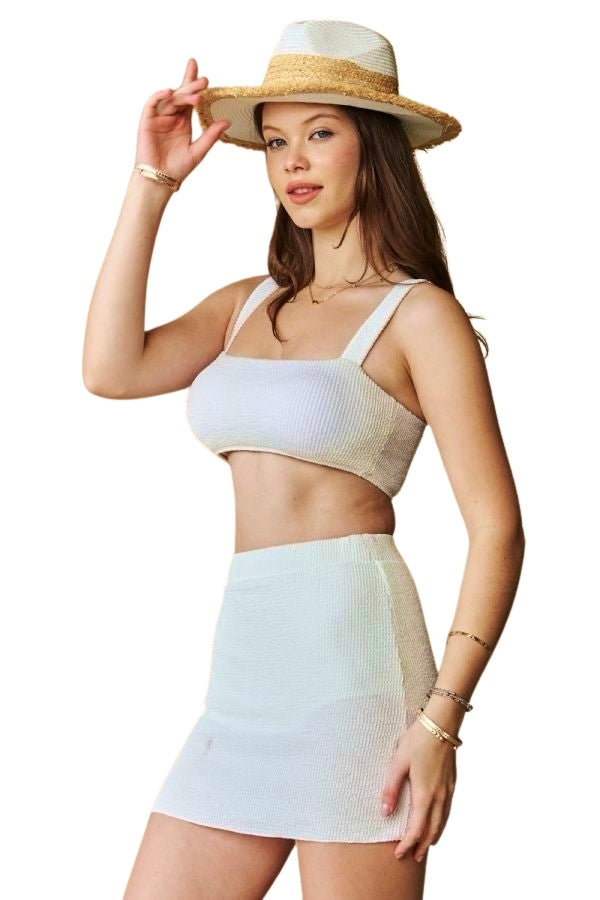 Seaside Scrunch Swimsuit with Skirt in White