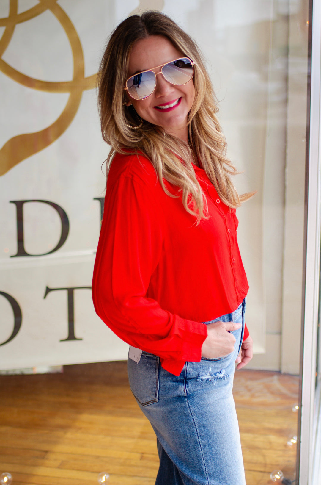 Forever Yours Button Down Crop in Red