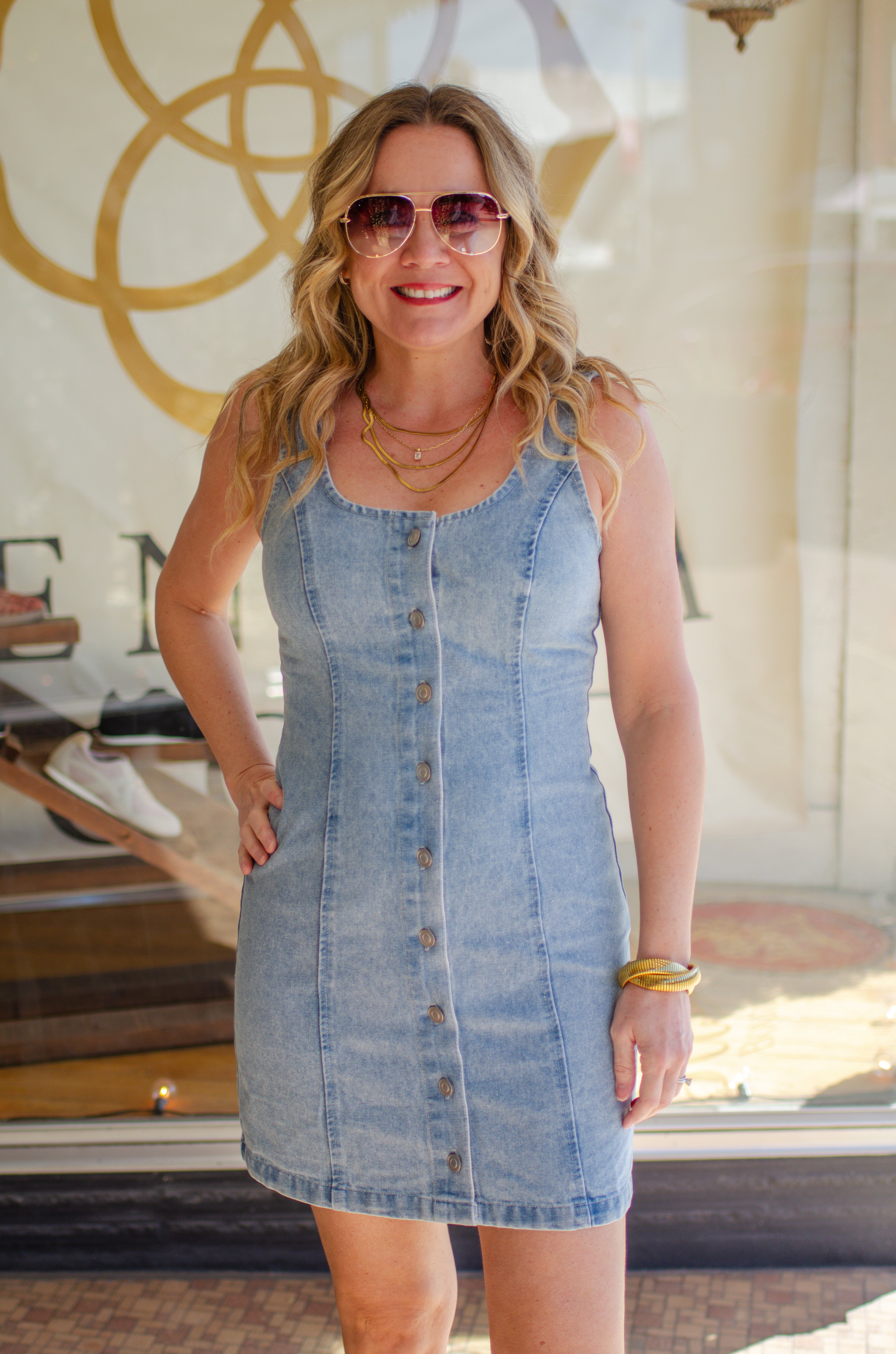 Make Your Day Denim Button Tank Denim Dress Small