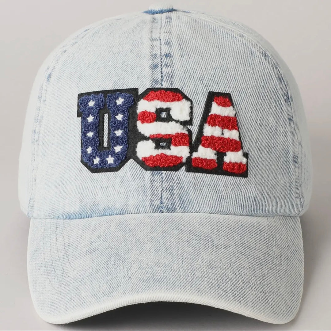 "USA" Flag Denim Patch Baseball Cap