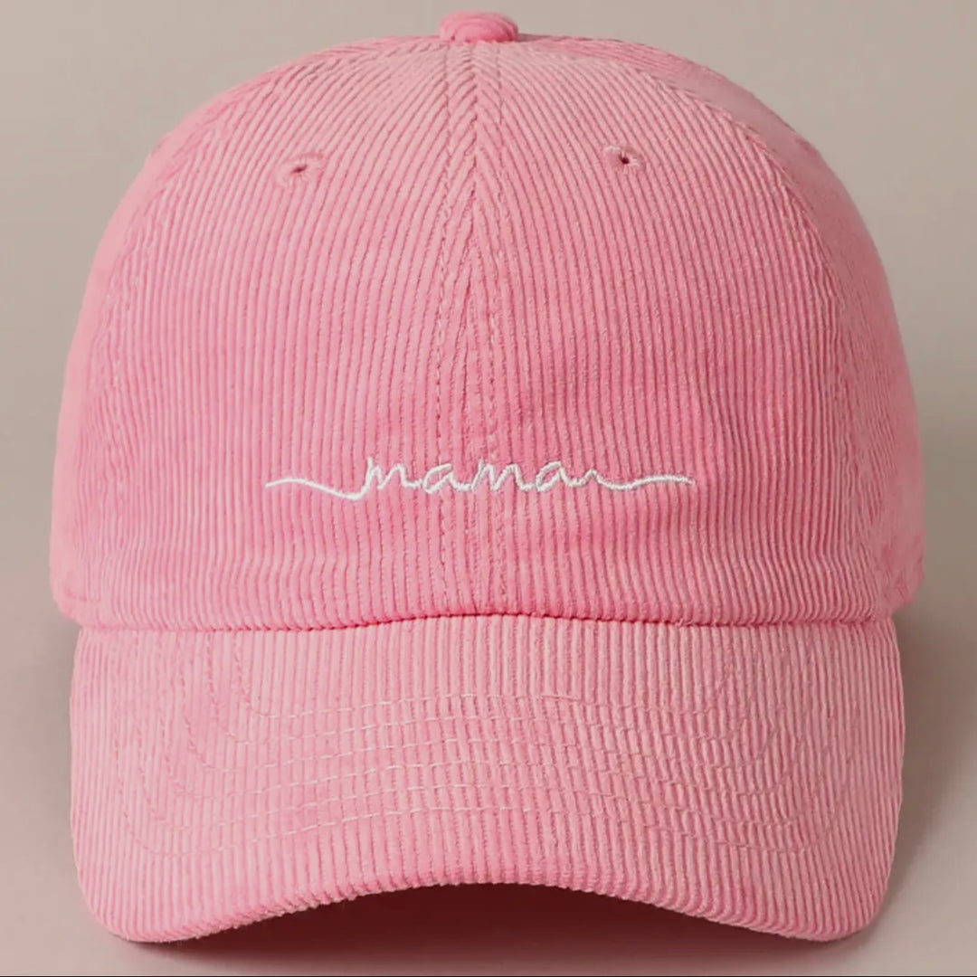Pink Corduroy Embroidered Mama Hat