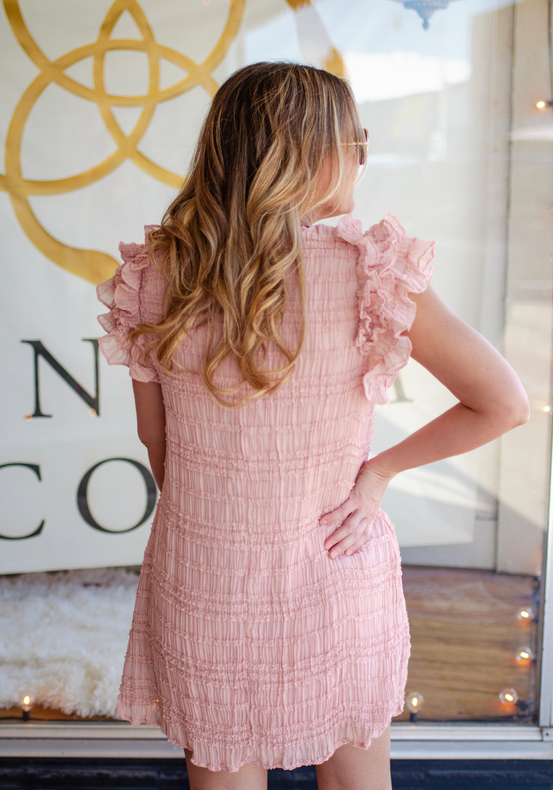 Perfectly Pink Textured Ruffle Dress