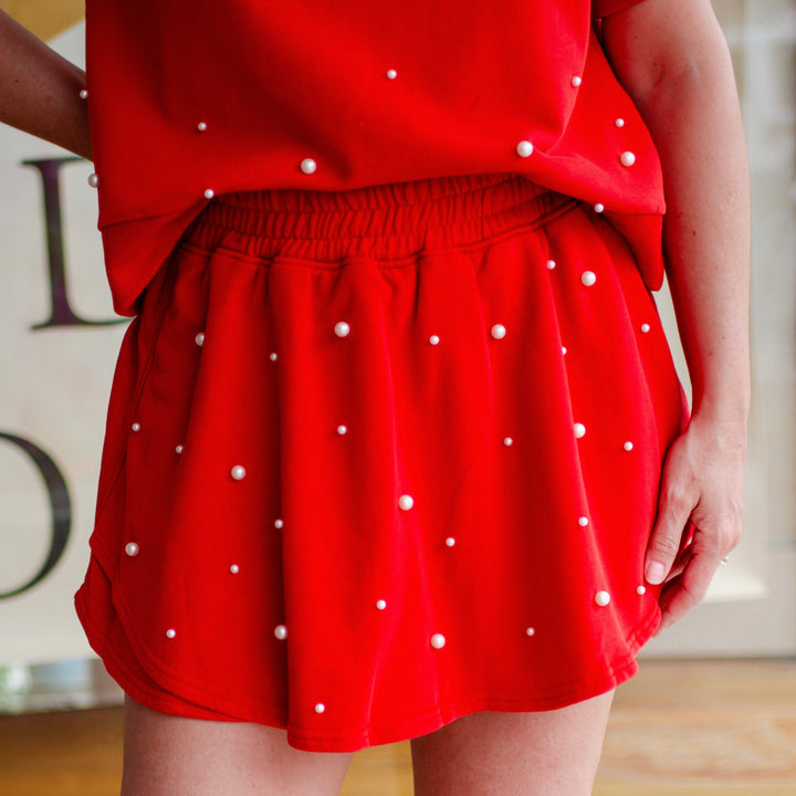 Pearl Terry Cloth Skort in Washed Red