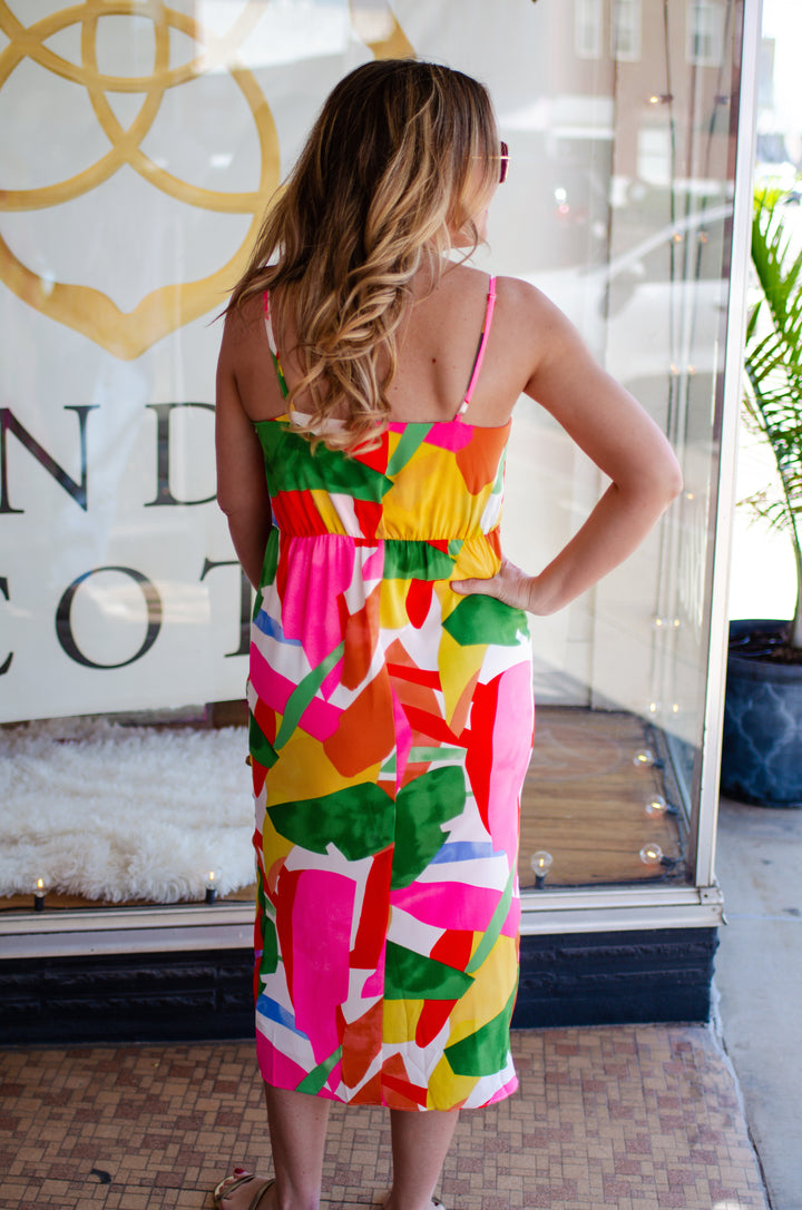 Whimsical Summer Knotted Front Midi Dress