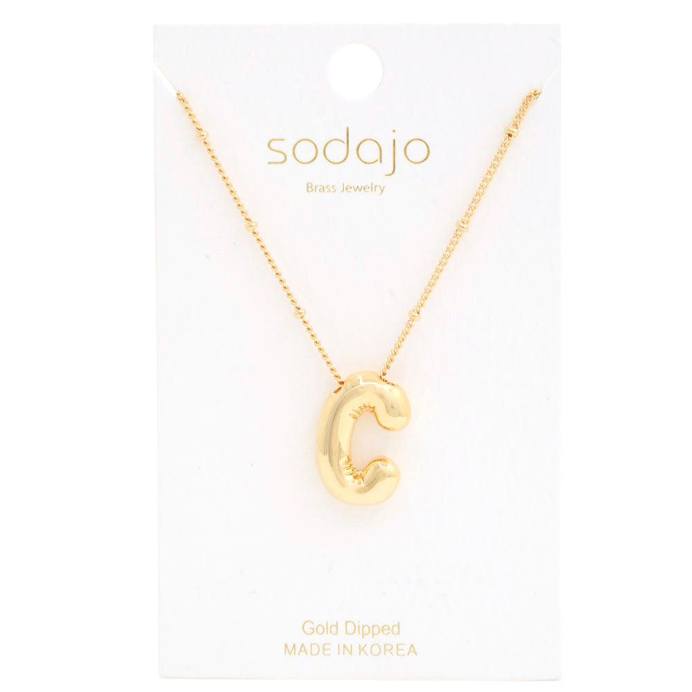 14K Gold Dipped Bubble Initial Necklace Letter C