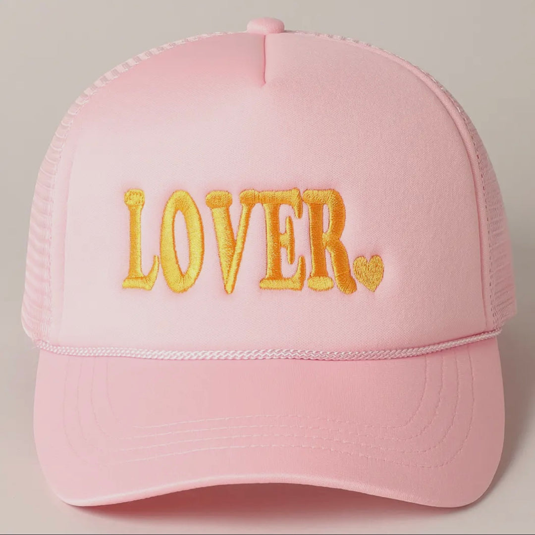 Lover Trucker Hat in Baby Pink/Gold