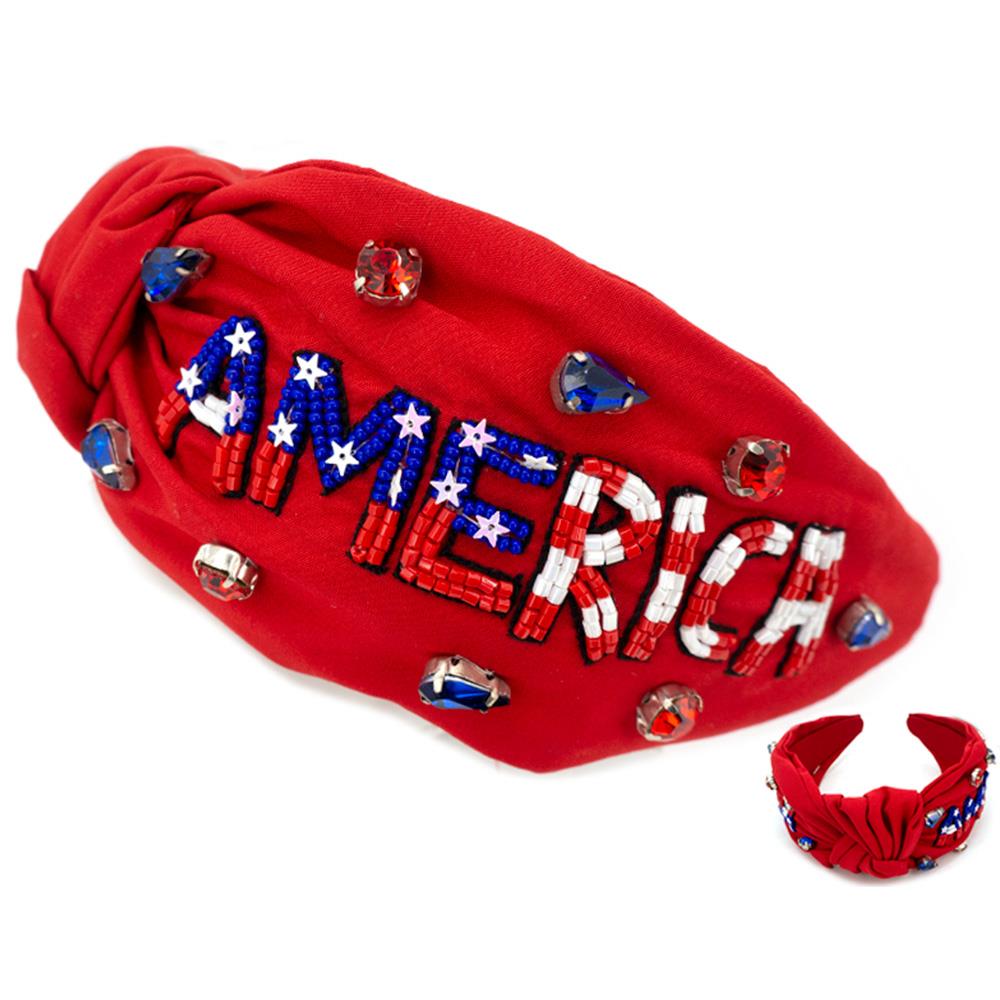 America Beaded Red Patriotic Headband