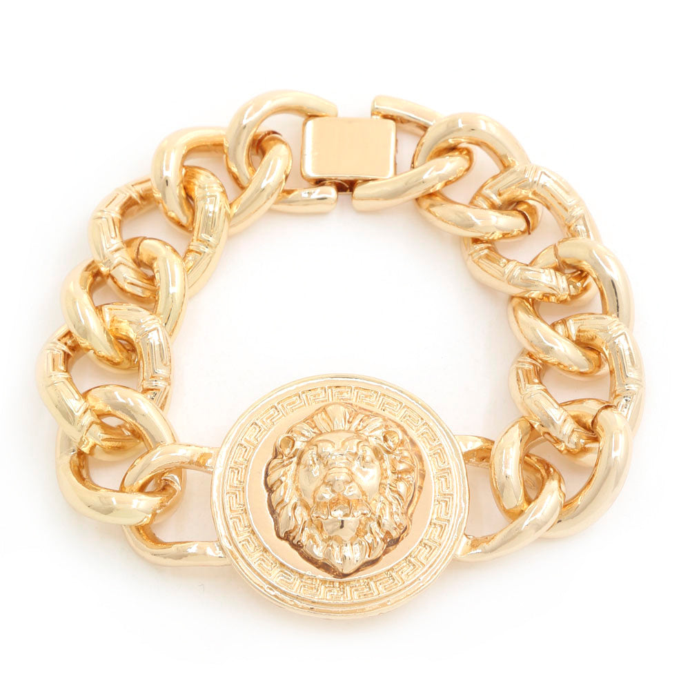Gold Lion Chain Link Bracelet