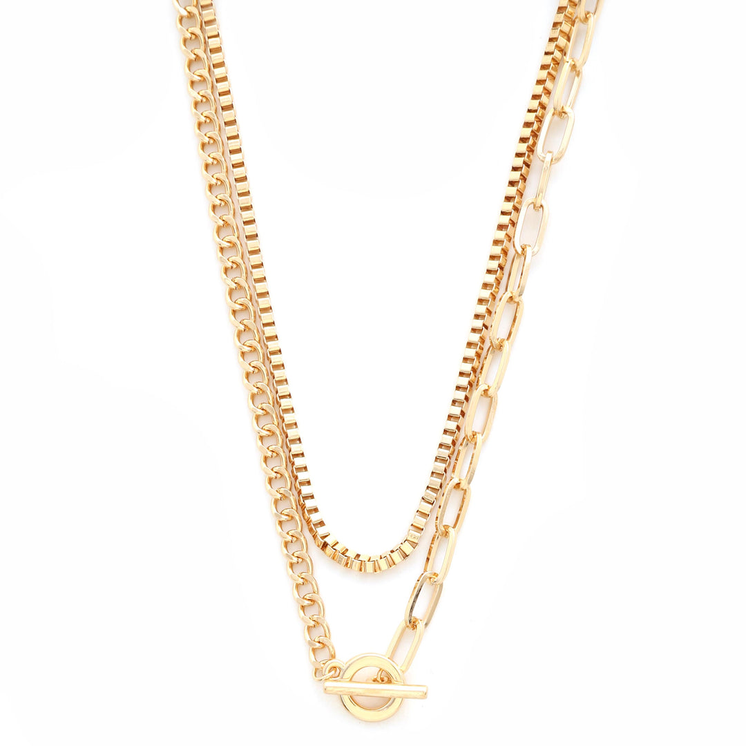 Gold Double Chain Toggle Necklace
