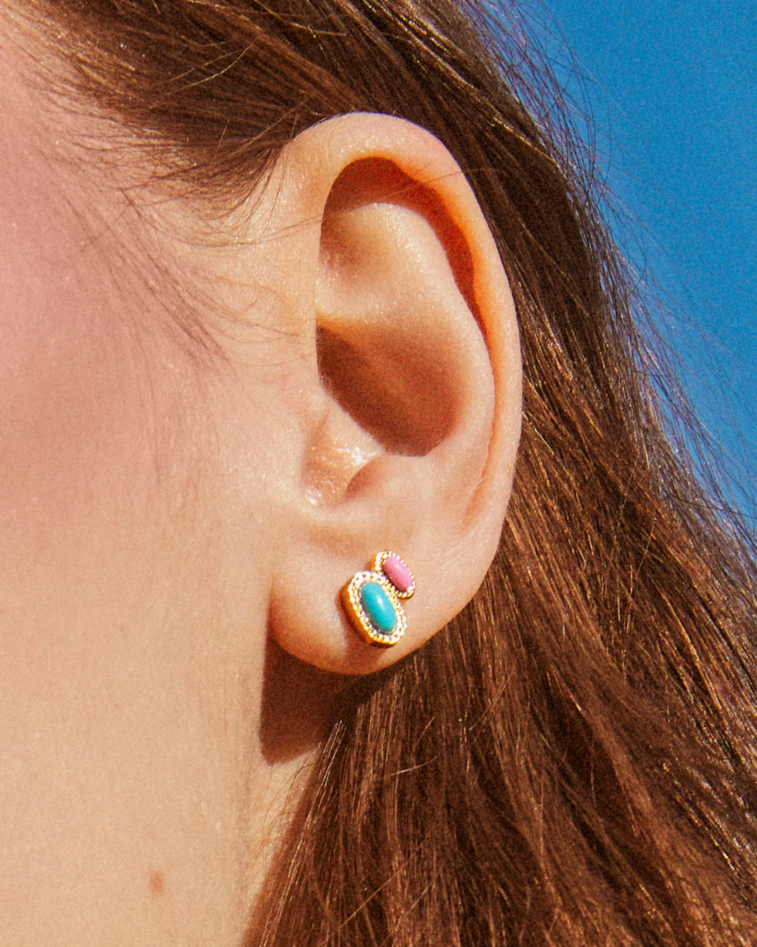 Mini Ellie Turquoise Stud Earrings in Gold