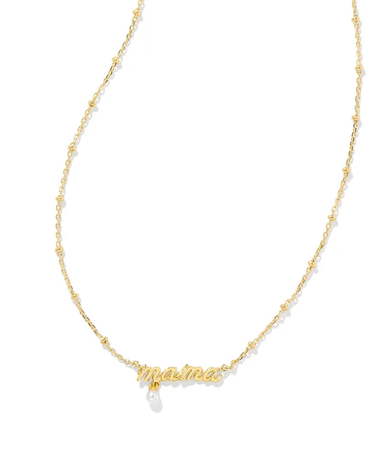 Mama Script Necklace in Pearl Gold