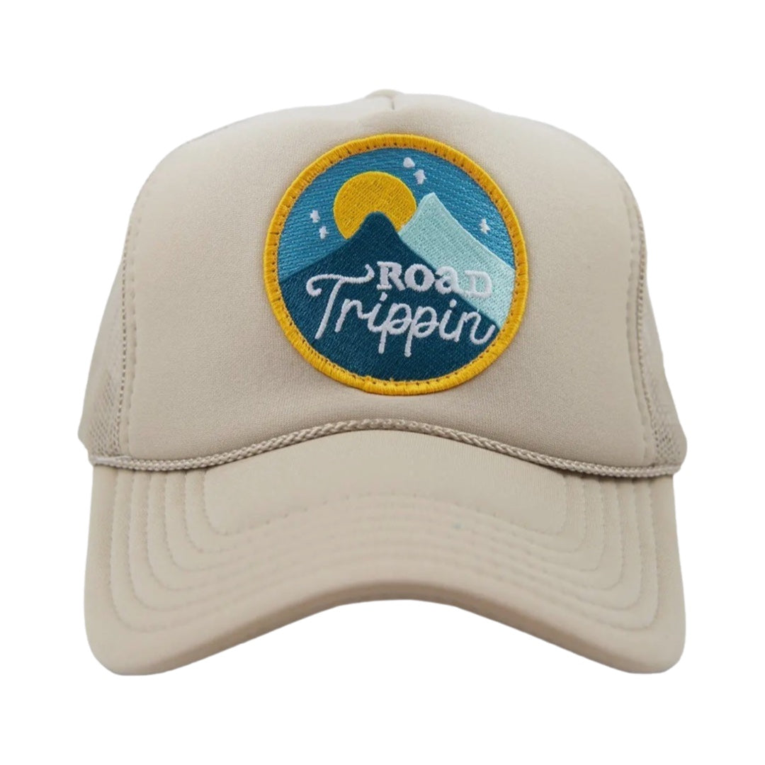 Road Trippin' Patch Trucker Hat in Tan