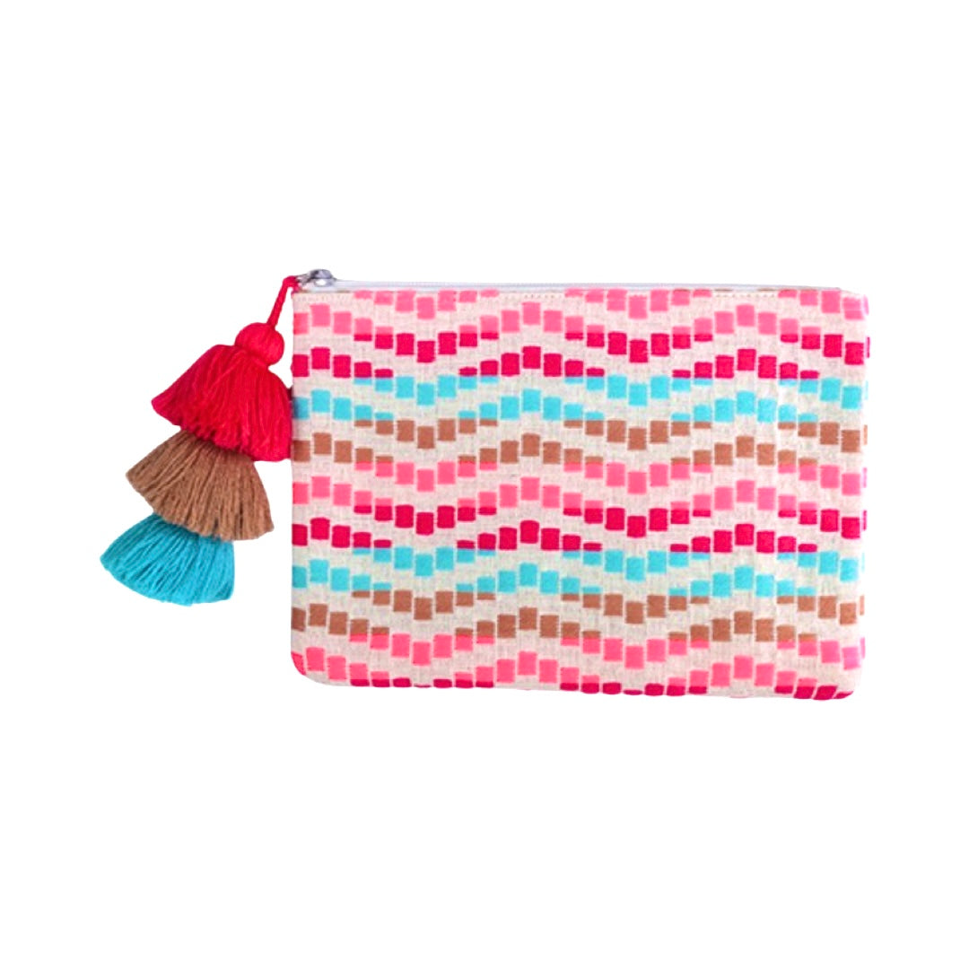 Faith Printed Cotton Pouch with Fringe