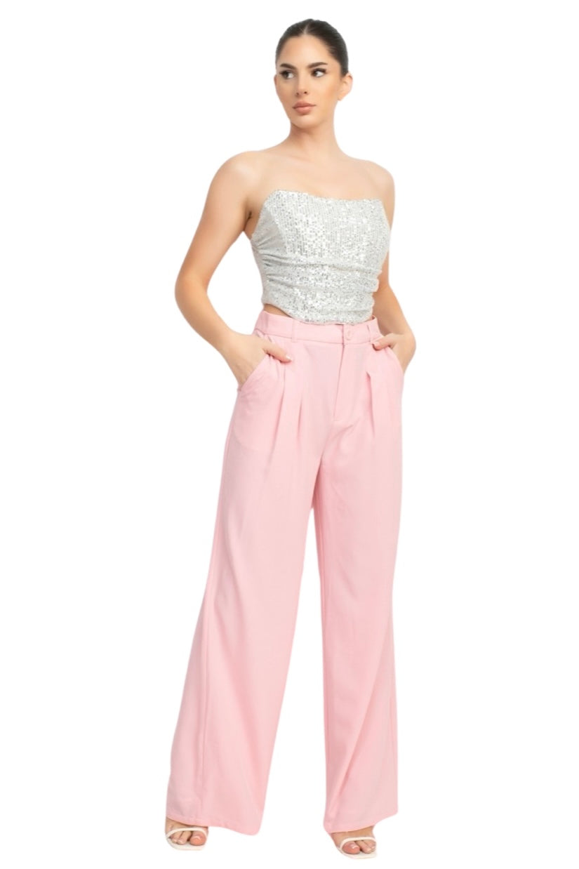 Adore You High Rise Wide Leg Pants in Blush