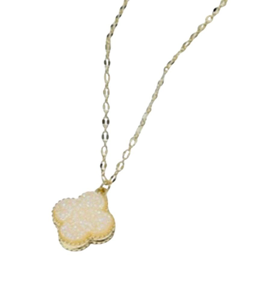 White Floret Drop Pendant Necklace in Gold