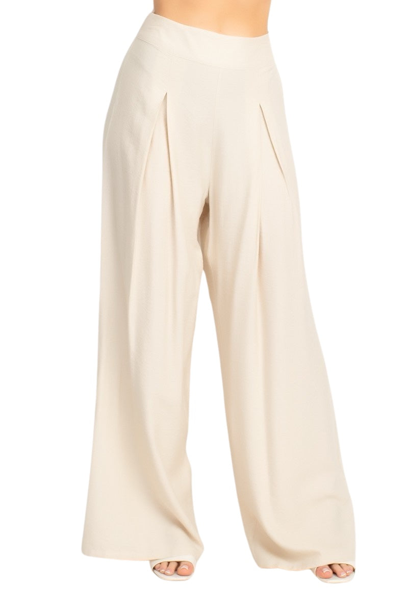 Classic Style High Rise Pleated Wide Leg Pant