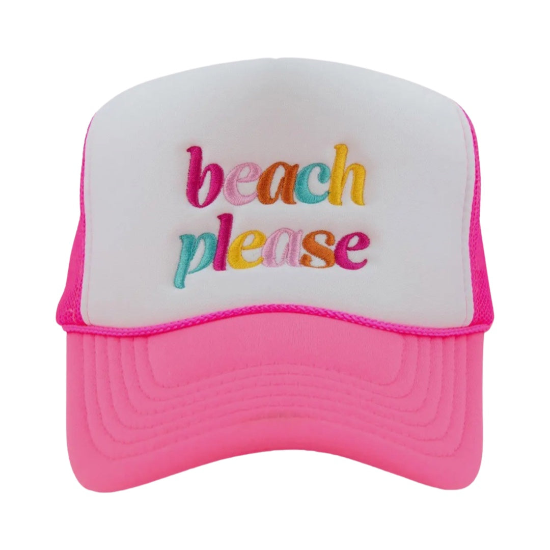 Beach Please Hot Pink & White Foam Trucker Hat