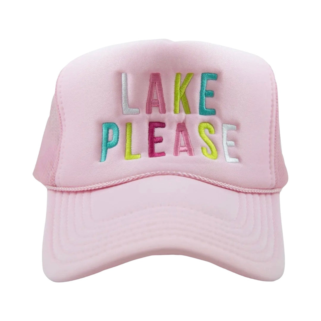 Lake Please Embroidered Trucker Hat-Pink