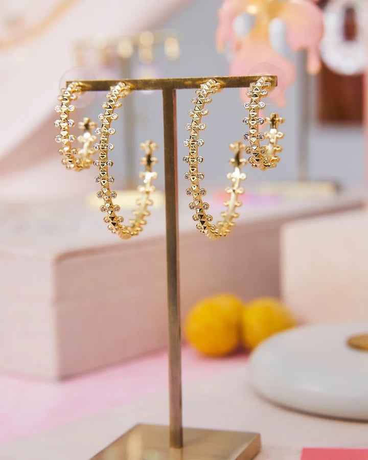 Kendra Scott Small Hoop Earring on White Crystal on Gold