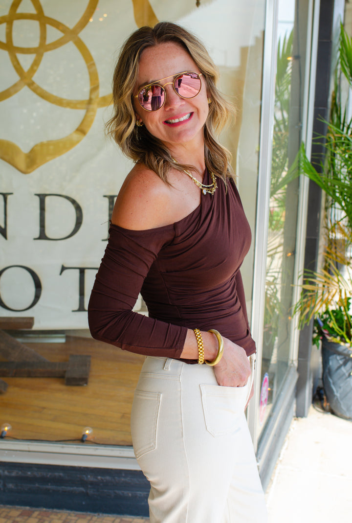 Close to You One Shoulder Top in Brown