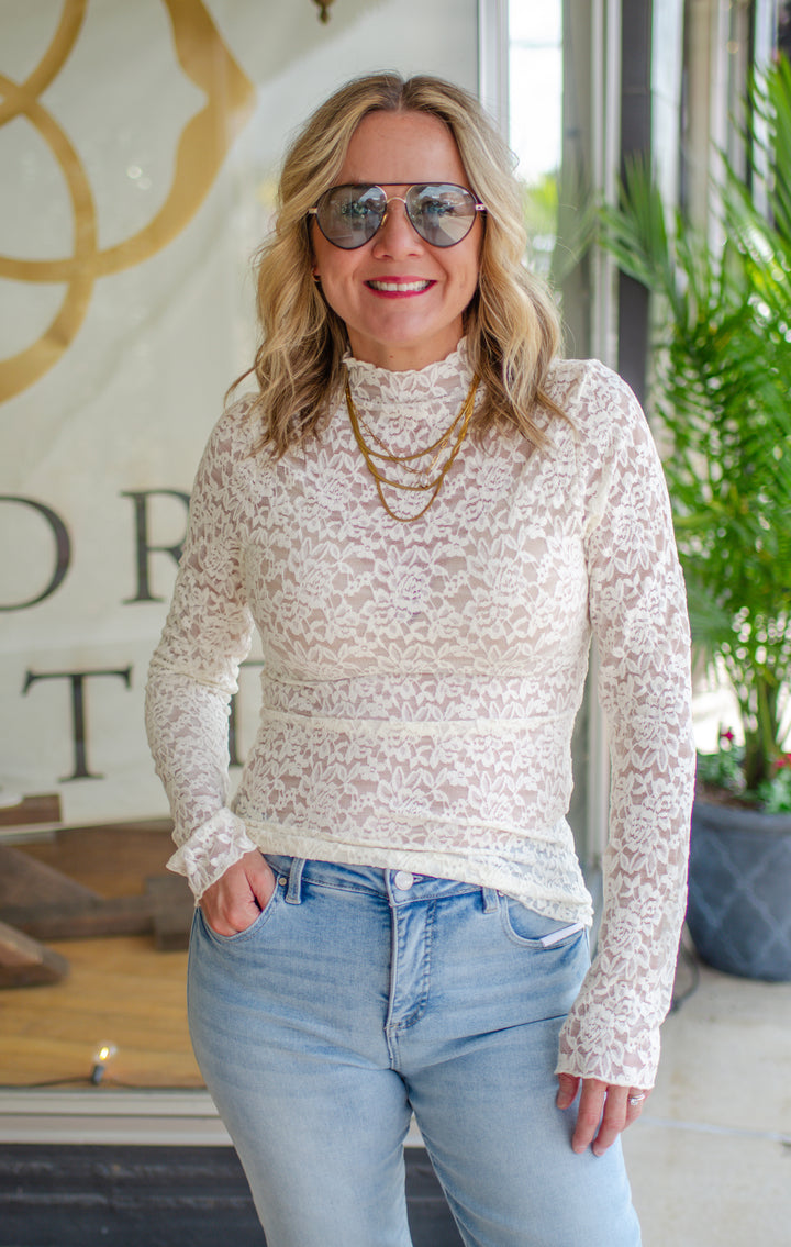 Heart Like Mine Fitted Long Sleeve Lace Top in Ivory
