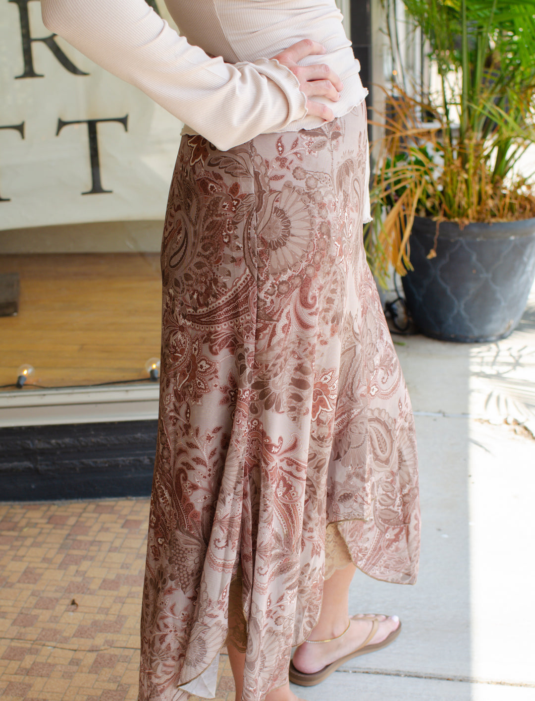 Perfectly Paisley Handkerchief Midi Skirt with Lace Trim