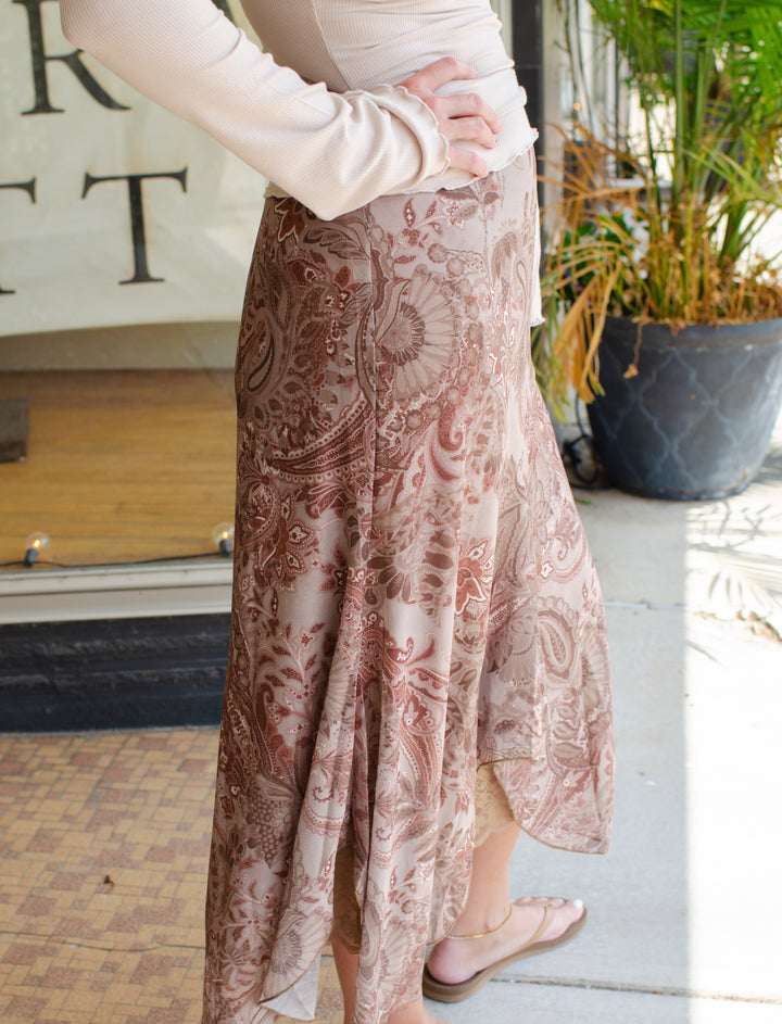 Perfectly Paisley Handkerchief Midi Skirt with Lace Trim