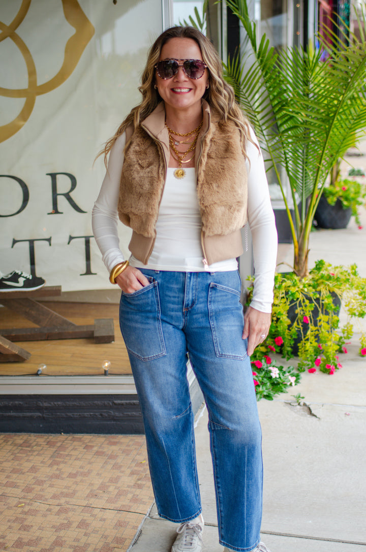 Winter Wonder Faux Fur Vest in Camel