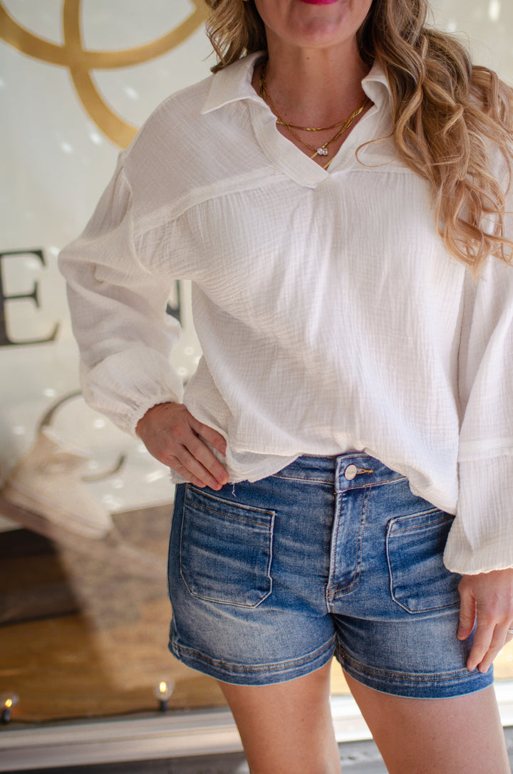 Summer Breeze Cotton Gauze Oversized Top in White