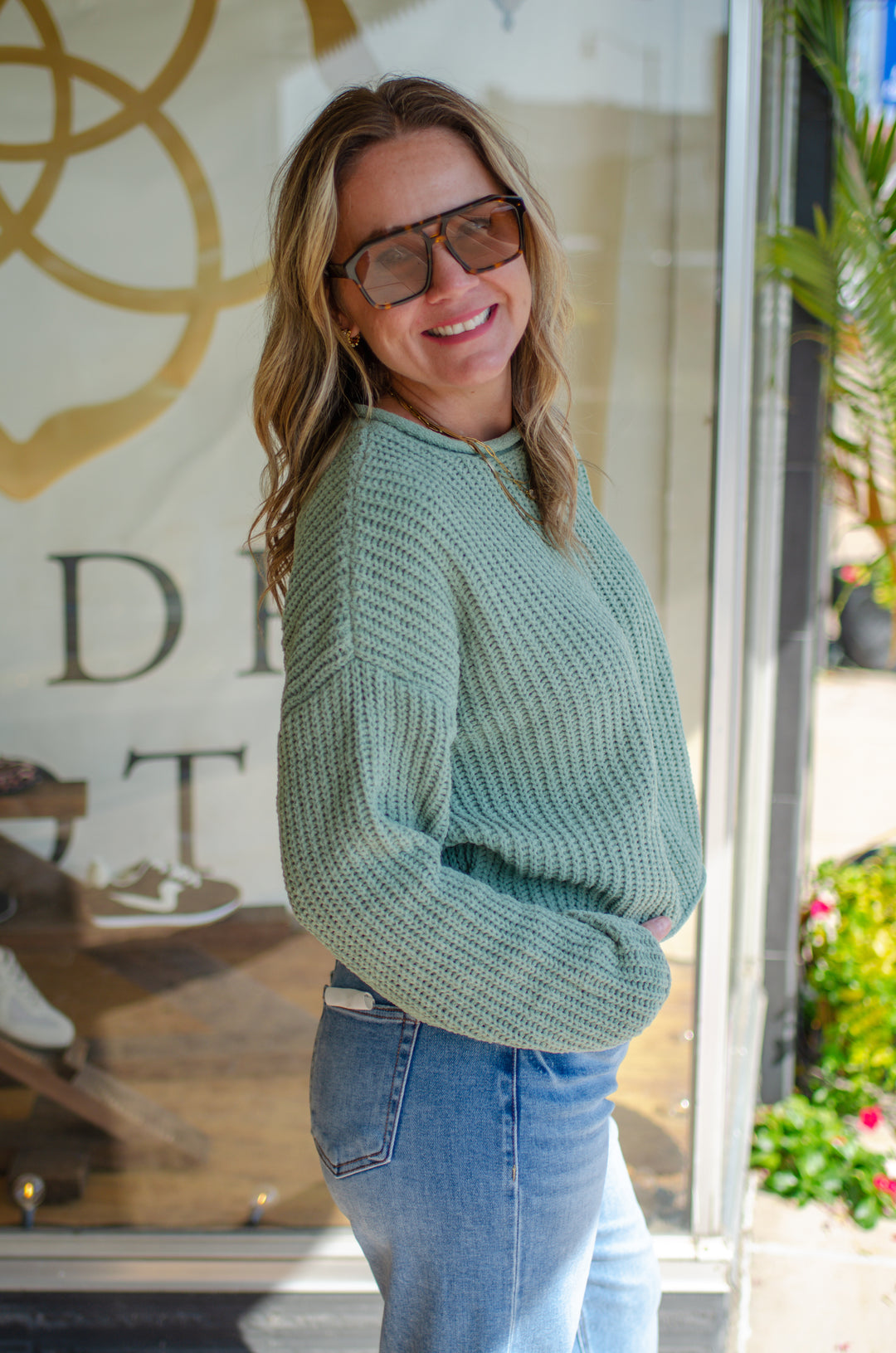 Winter Wonder Rolled Edge Ultra Soft Knit Sweater in Sage