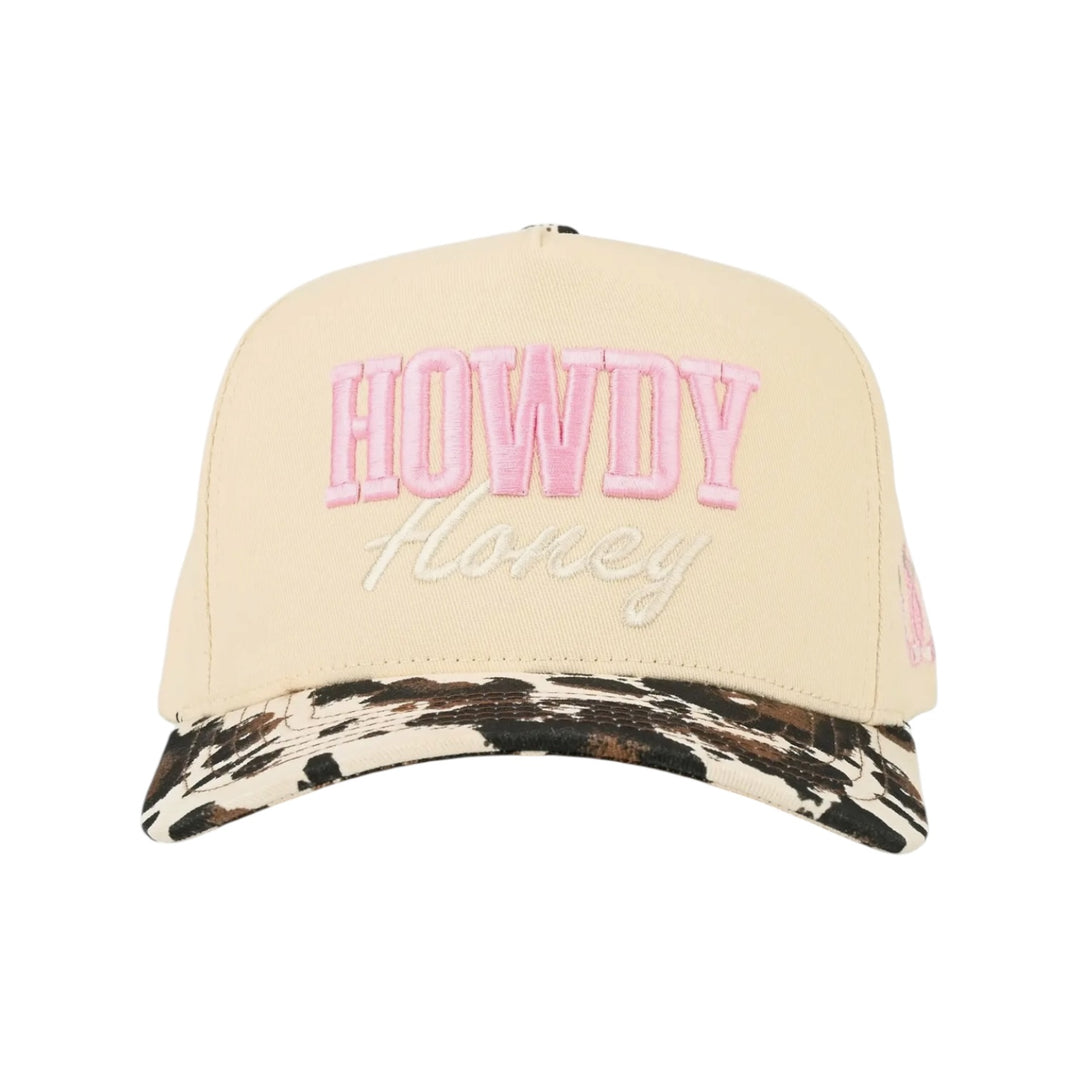 Howdy Honey Pink Embroidered Cow Print Hat