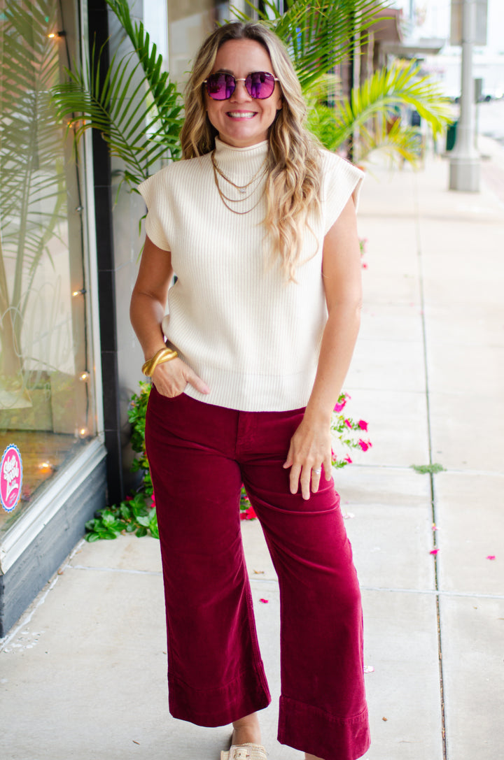 Walking in Love Rolled Mock Neck Sweater in Ivory