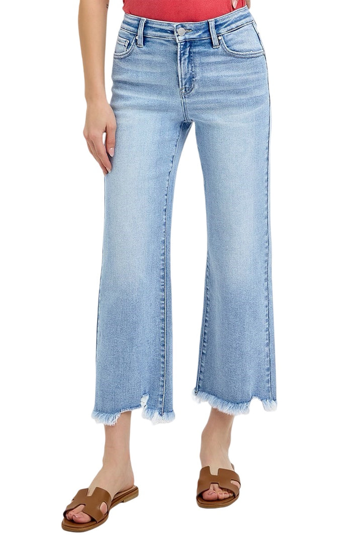 Risen Mid Rise Crop Straight leg Light Denim jeans