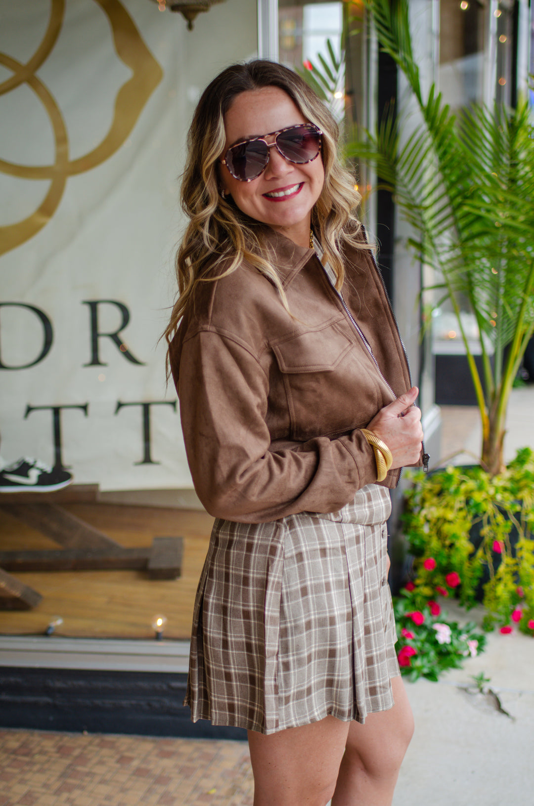 Effortless Faux Suede Bomber Jacket in Coffee