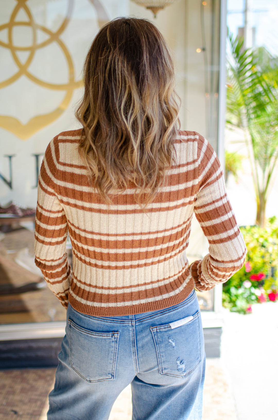 Retro Stripe Round Neckline Long Sleeve Sweater
