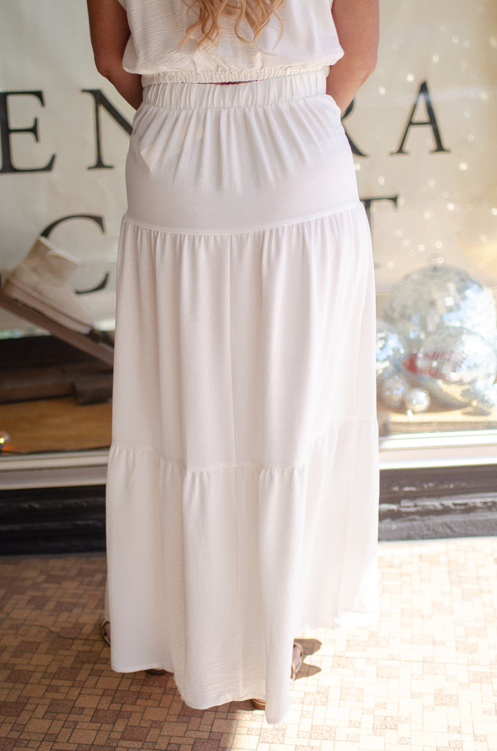 Boho Chic Tiered Maxi Skirt in White