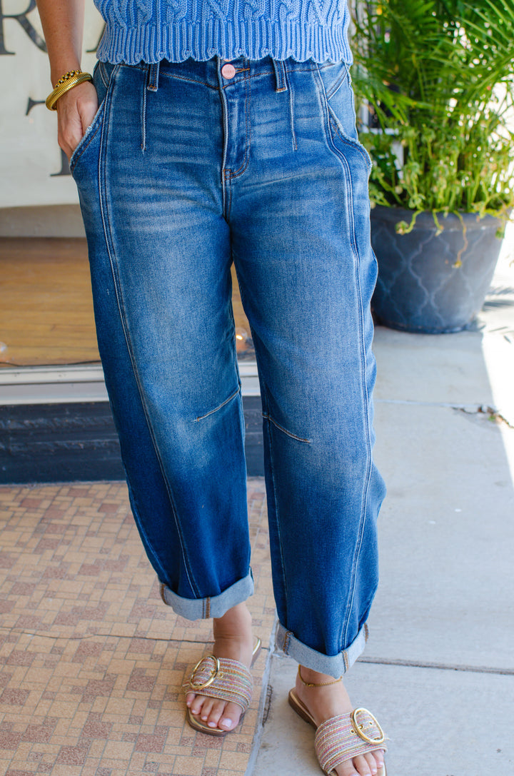 Risen High Rise Boyfriend Fit Ankle Jeans in Dark Wash