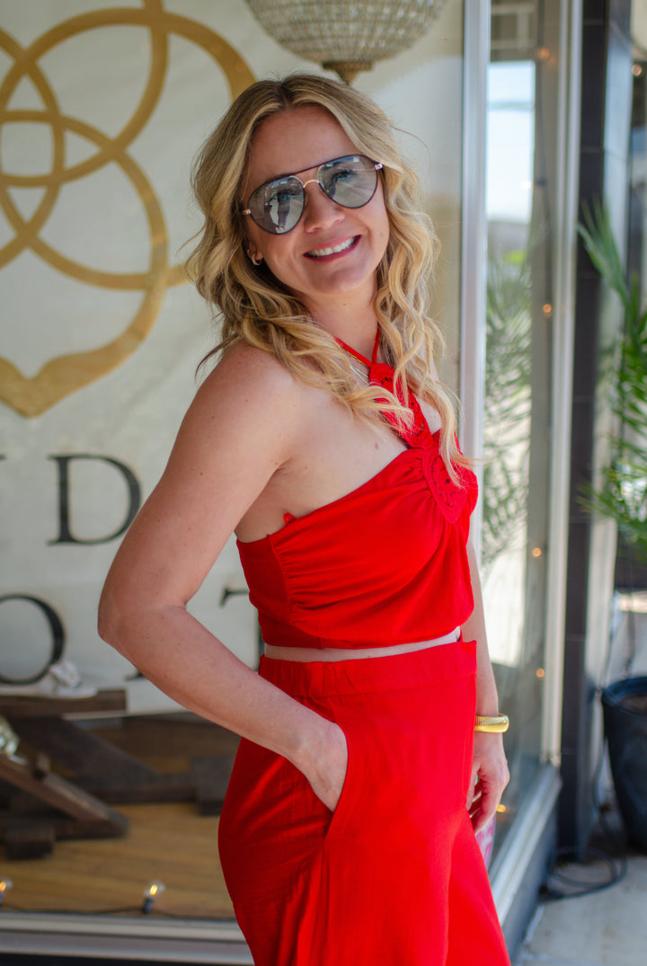 Make Your Move Crochet Halter Bubble Top in Red