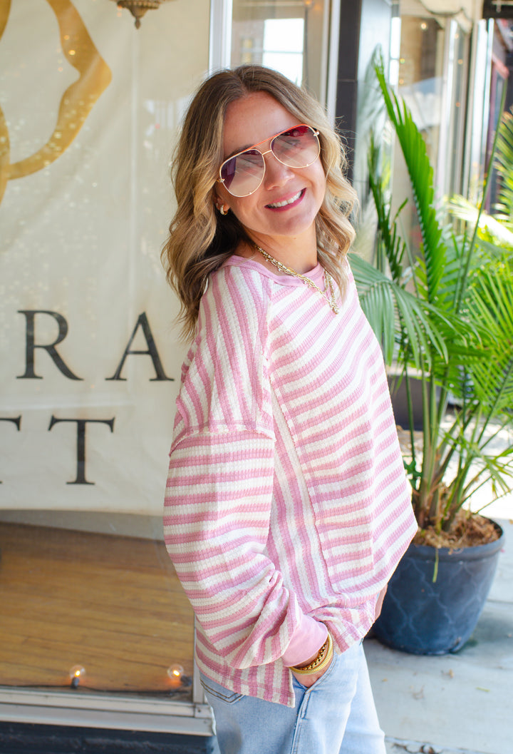 Moments of Cozy Striped Sweater in Pink