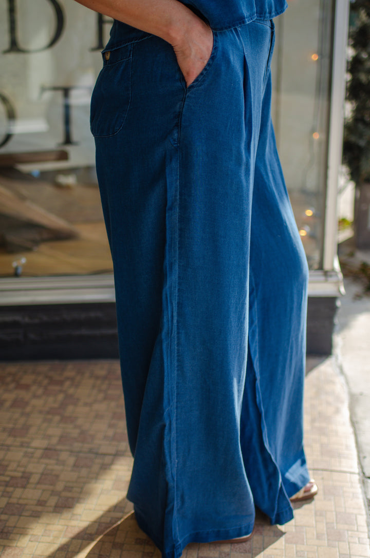 Classic Stroll Chambray Wide Leg Pants