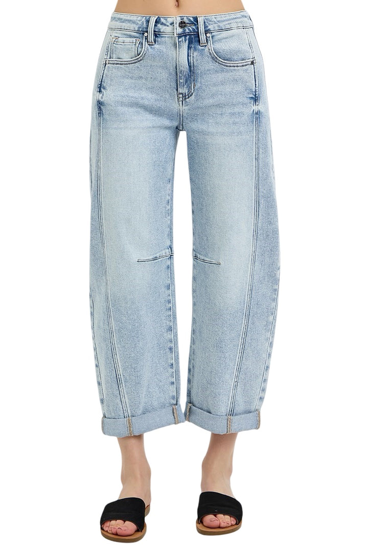 Risen High Rise Boyfriend Cuffed Barrel Jeans in Light Wash