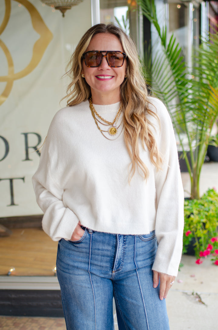 Winter Wish Soft Crew Neck Cropped Sweater in Cream