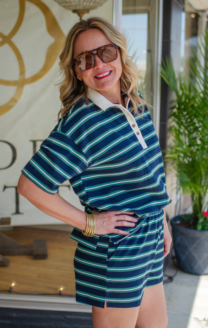 Preppy Chic Forrest Stripe Collared Button Down Top