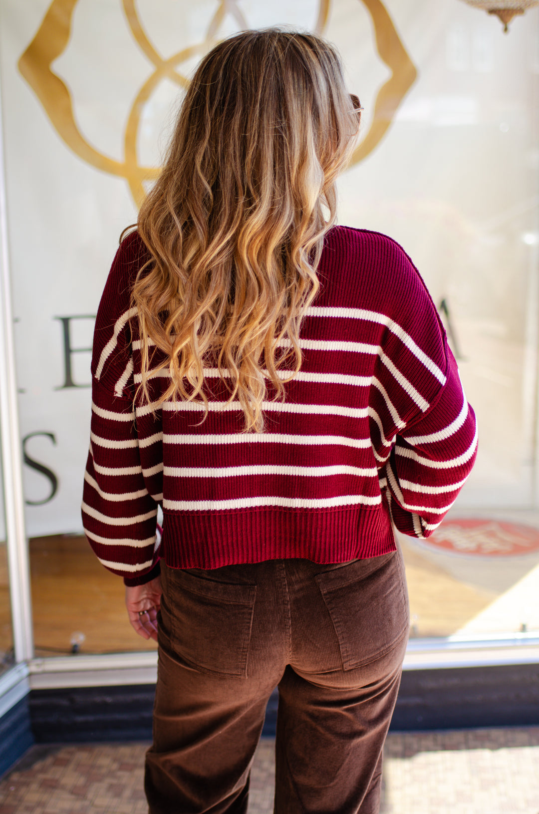 Your My Love Mock Neck Ribbed Stripe Sweater in Oxblood