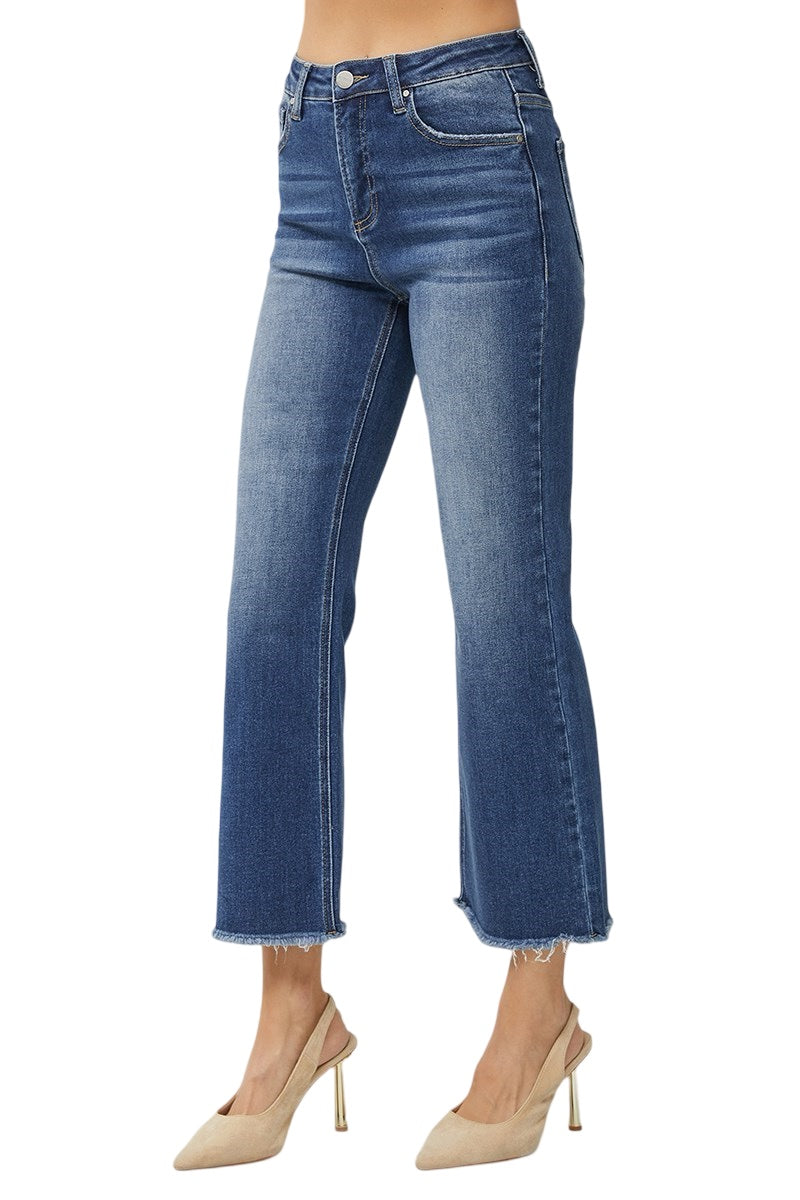 Risen High Rise Dark Crop Straight Jeans