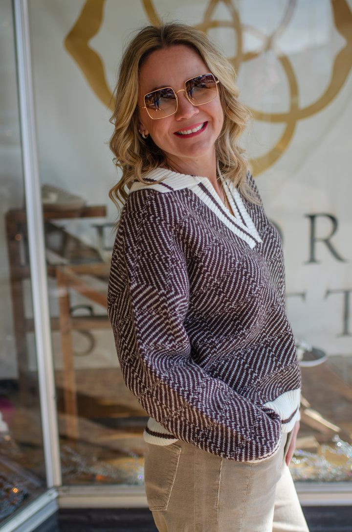 Take Heart Brown Geometric Rugby Sweater