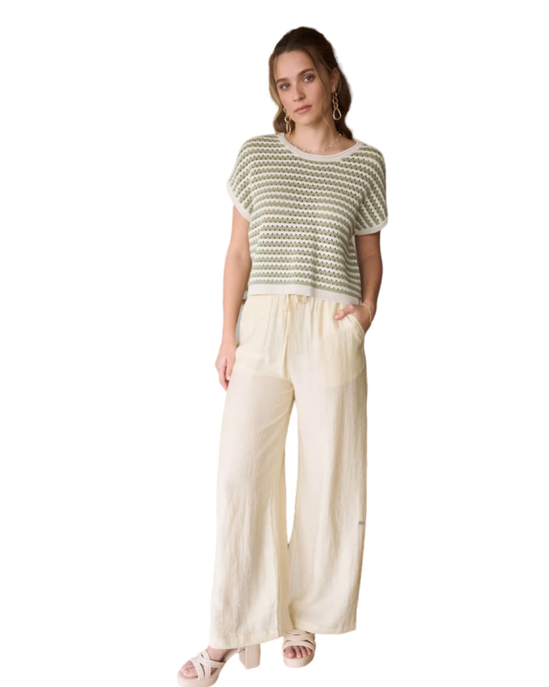 Walk With You Light Olive & Cream Knit Stripe Top